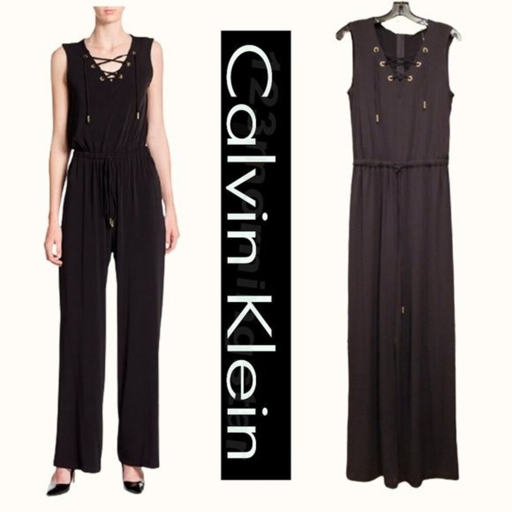 Calvin Klein NEW Old Money Lace-Up Gold-Grommets Drawstring Jumpsuit
